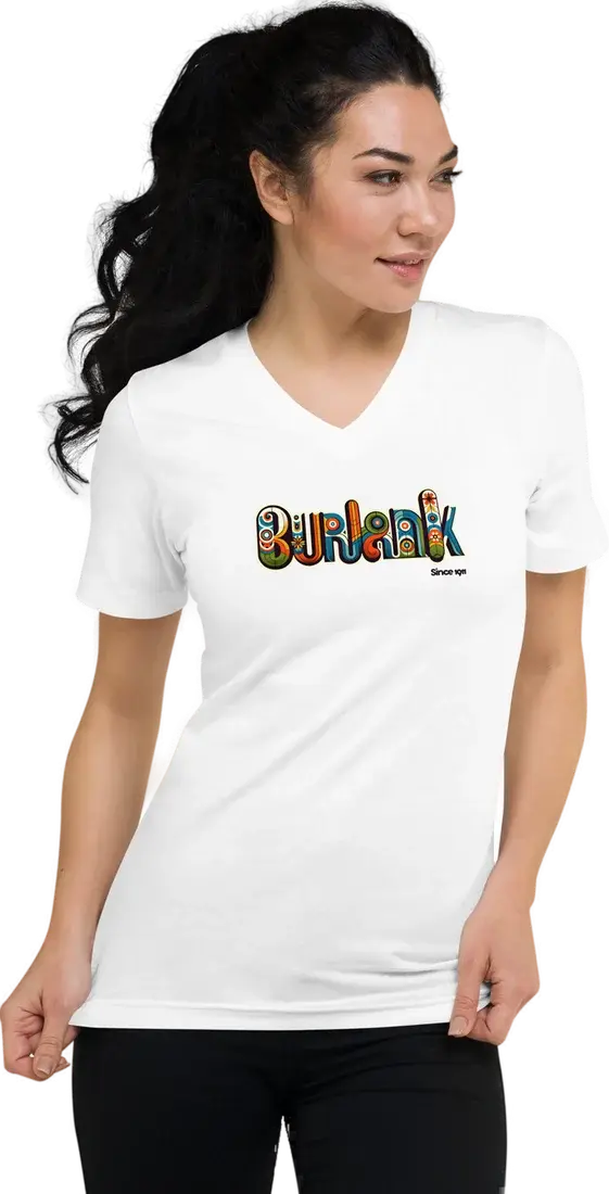 Short Sleeve V-Neck T-Shirt - Retro Burbank in the 60's