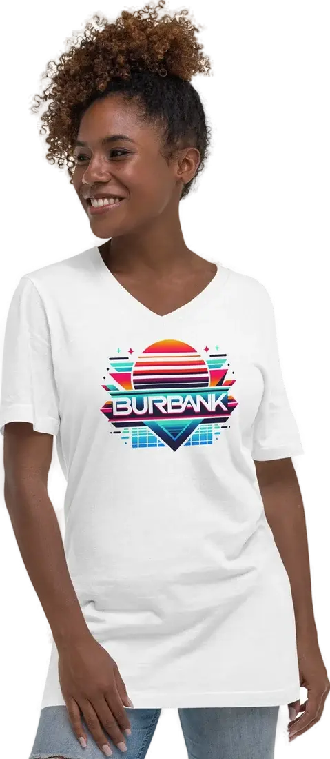 Short Sleeve V-Neck T-Shirt - Retro Burbank in the 80's